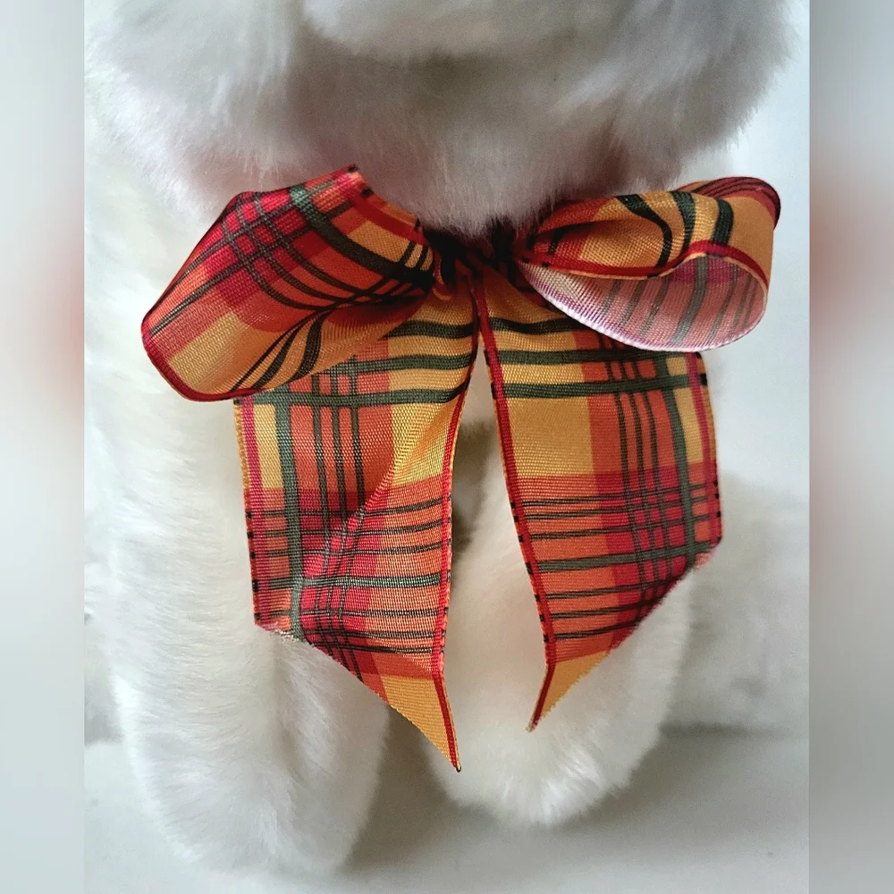 NEW Plush White Bunny with Plaid Bow
